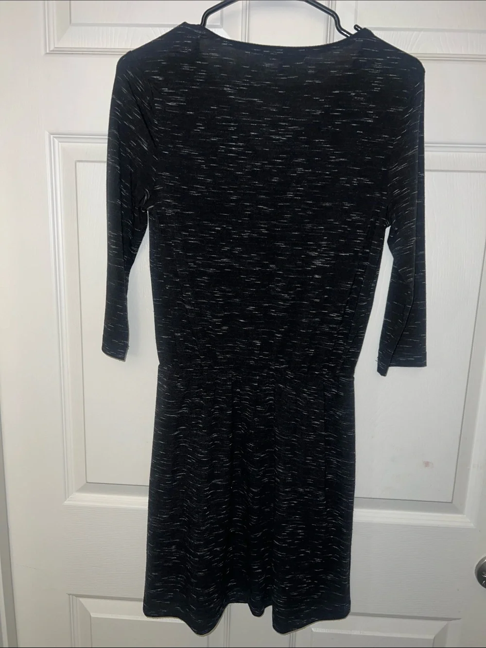 Banana Republic Black with White Fleck Long-Sleeve V-Neck Dress